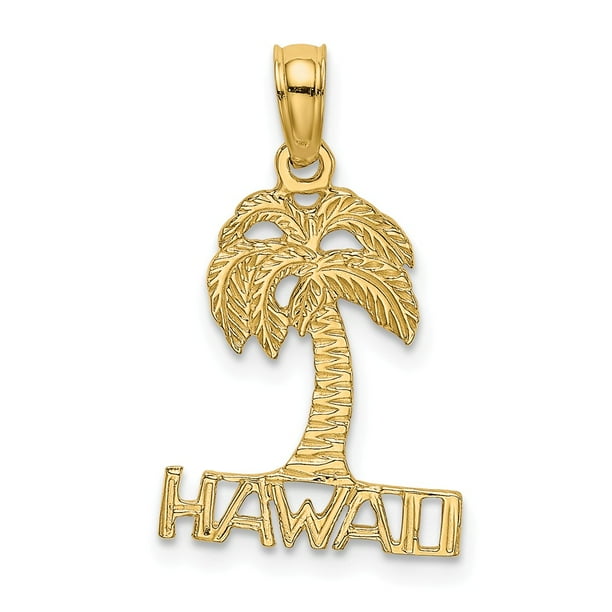 14K Solid Yellow Gold High Polished 1" Hollow Palm Tree Charm Pendant. 14K Solid Yellow Gold High Polished 1" Hollow Palm Tree Charm Pendant.